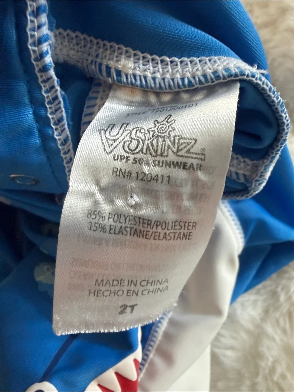 UV Skinz Blue and White Shark Print Kids Rashguard 2T
